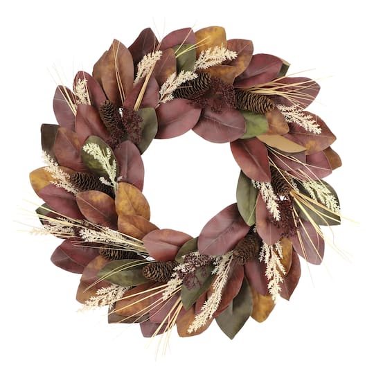 26" Red Magnolia Leaves & Pinecone Wreath by Ashland®